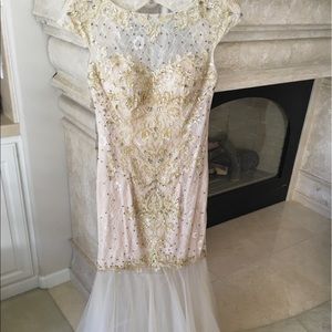 Nude lace Gold embellishment mermaid prom dress